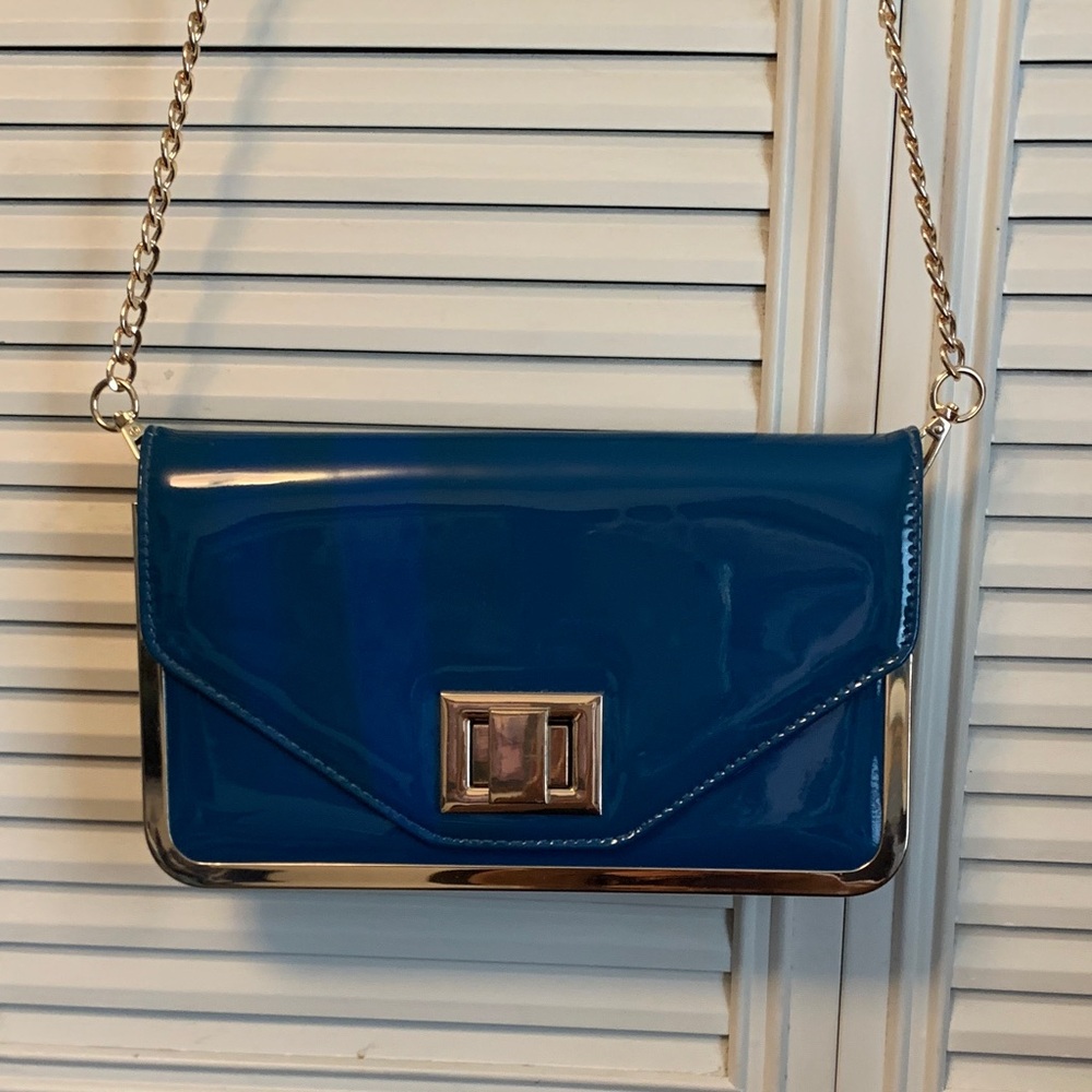 Elegant Blue Patent Leather Clutch